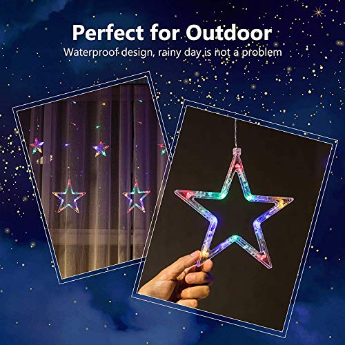 PTN Cortina de Luces, LED Guirnaldas luminosas, Luz Cadena, Luz de Cortina, 8 Modos de Luz Perfecto, Guirnaldas Luminosas Estrellas para Decoración de Navidad, Festival,Fiestas, Casa,Jardín,Boda