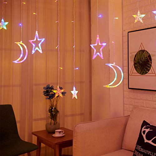 PTN Cortina de Luces, LED Guirnaldas luminosas, Luz Cadena, Luz de Cortina, 8 Modos de Luz Perfecto, Guirnaldas Luminosas Estrellas para Decoración de Navidad, Festival,Fiestas, Casa,Jardín,Boda