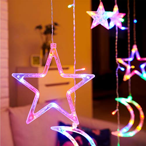 PTN Cortina de Luces, LED Guirnaldas luminosas, Luz Cadena, Luz de Cortina, 8 Modos de Luz Perfecto, Guirnaldas Luminosas Estrellas para Decoración de Navidad, Festival,Fiestas, Casa,Jardín,Boda