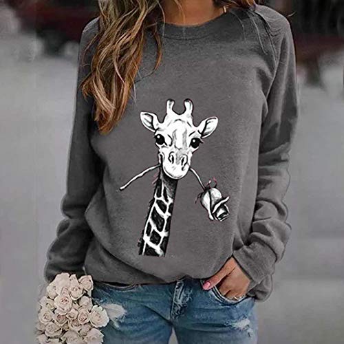 Puimentiua Sudadera Pullover Casual de Otoño Invierno para Mujer Suéter Sweatshirt de Cuello Redondo y Manga Larga(Gris #2，2XL)