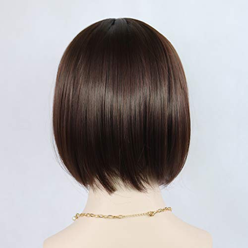 Quesuc short bob wig peluca marrón oscuro para mujer, peluca sintética recta corta con gorro de pelo liso