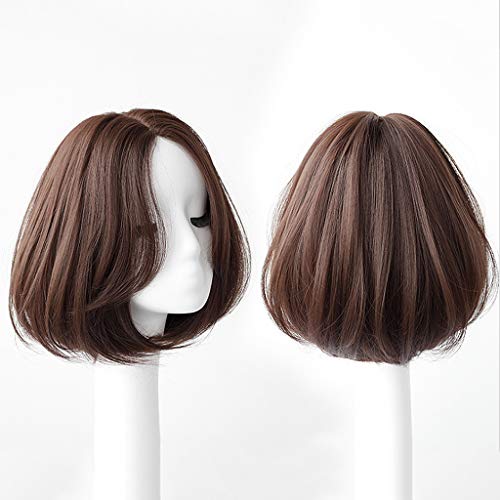 Quesuc short bob wig peluca marrón oscuro para mujer, peluca sintética recta corta con gorro de pelo liso