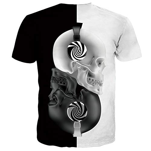 RAISEVERN Camiseta con Estampado gráfico 3D Hombre, Mujer, Verano, música Informal, Calavera, Camiseta de Manga Corta para DJ, XL