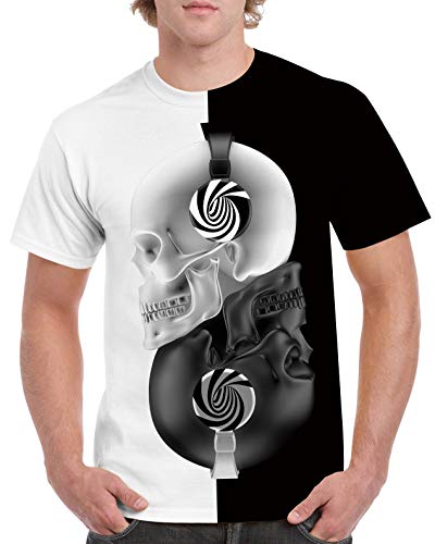 RAISEVERN Camiseta con Estampado gráfico 3D Hombre, Mujer, Verano, música Informal, Calavera, Camiseta de Manga Corta para DJ, XL