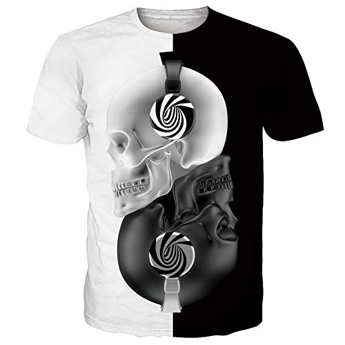 RAISEVERN Camiseta con Estampado gráfico 3D Hombre, Mujer, Verano, música Informal, Calavera, Camiseta de Manga Corta para DJ, XL