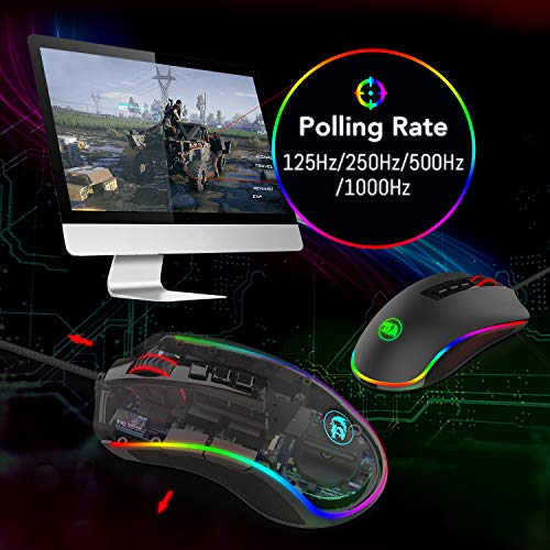 Redragon M711-FPS COBRA FPS Ratón Gaming, Sensor óptico Pixart PMW3360, Interruptores ÓPTICOS LK, Iluminación RGB, 8 Botones, Memoria integrada, cable mallado - PC Win compatible