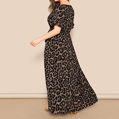 ReooLy Fashion Women Sexy Plus Size Leopard Print Vestido de Manga Corta con Cuello en V(Negro,XL)