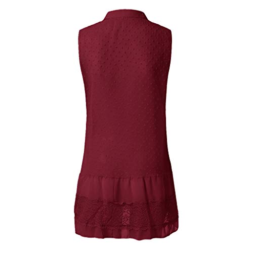 ReooLy Vestido sin Mangas con Cuello en V de Verano para Mujer（Vino，M）