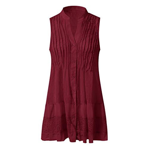 ReooLy Vestido sin Mangas con Cuello en V de Verano para Mujer（Vino，M）