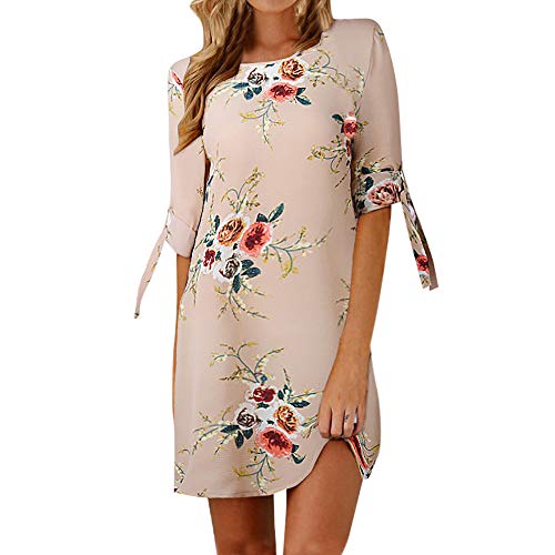 riou Vestido de Fiesta Mujer Informal de cóctel con Mangas de Bowknot para Mujer Vestido Manga Corta Cuello Redondo Mini Vestido Boho De Playa niña Casual Barato Falda Corta