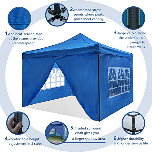 RNSSEZ Carpa Plegable 3x3 m con 4 Laterales Cenador Plegable Impermeable Jardín Gazebo para Fiestas, Bodas, Camping, al Aire Libre (Azul)
