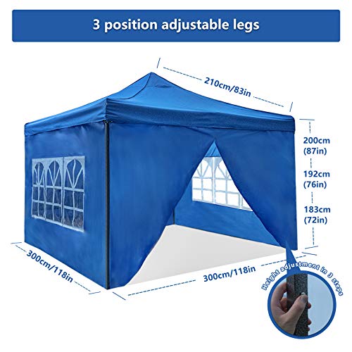 RNSSEZ Carpa Plegable 3x3 m con 4 Laterales Cenador Plegable Impermeable Jardín Gazebo para Fiestas, Bodas, Camping, al Aire Libre (Azul)