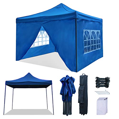 RNSSEZ Carpa Plegable 3x3 m con 4 Laterales Cenador Plegable Impermeable Jardín Gazebo para Fiestas, Bodas, Camping, al Aire Libre (Azul)