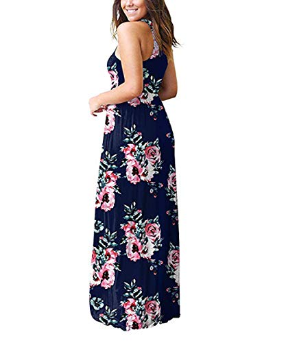 Rojeam Casual Vestidos para Mujer Largo Elegante Vestido para Verano Otoño Cuello Redondo con Bolsillos