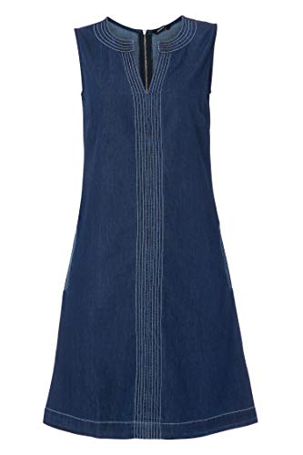 Roman Originals Vestido de mezclilla para mujer con bolsillos – túnica Jean Shift algodón contraste Top Stitch A-Line Smock casual hasta la rodilla sin mangas verano recto Pinafore