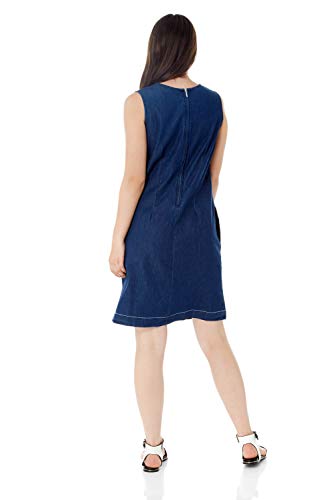 Roman Originals Vestido de mezclilla para mujer con bolsillos – túnica Jean Shift algodón contraste Top Stitch A-Line Smock casual hasta la rodilla sin mangas verano recto Pinafore