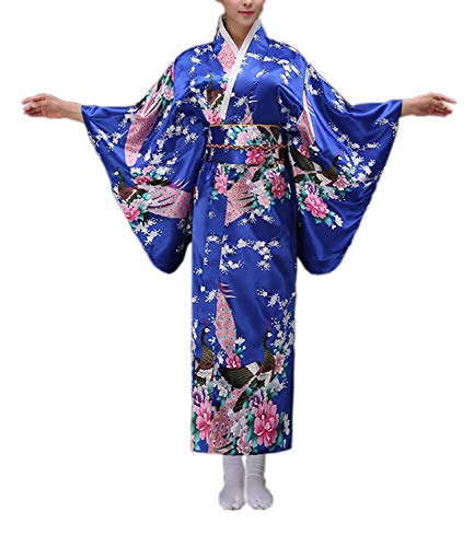 Ropa para La Mujer Japonesa Tradicional Vestido De Trajes De Ropa Fiesta Baño Kimono Cosplay Estilo De Vestir De Moda De Verano Playa Modern Trajes De Baño (Color : Blau, One Size : S)