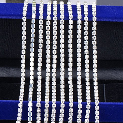 Rosenice - Cadena de cristal de 11 yardas para costura, artesanía, color plateado