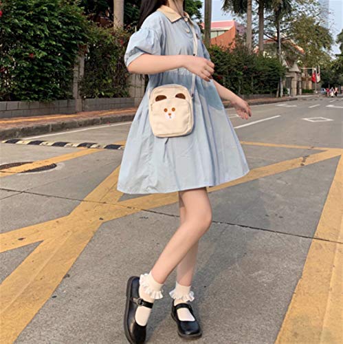Rpaio Vestido de Lolita Streetwear Vestido de Camisa Mujeres de Manga Corta Kawaii Kawaii Dulces Midi Vestidos Holiday Chic A-Line Popular Flojo Solapa Soft Japonés (Color : Blue, Size : Small)