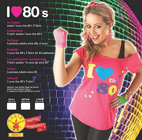 Rubies Official - Disfraz para Adulto, Camiseta con Texto en inglés I Love The 80's, Talla M