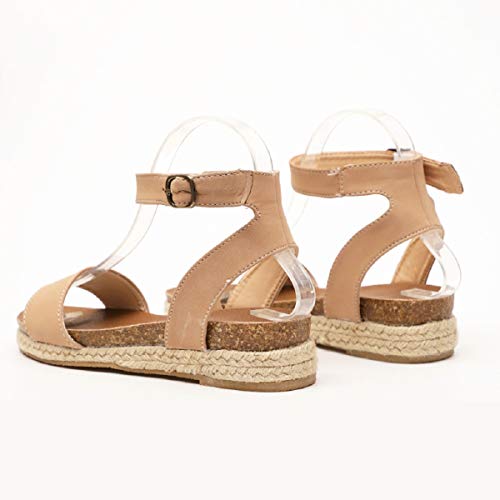 Sandalias Mujer Verano 2019 Tiras Mujer Hebilla Trenzada Sandalias Zapatos Romanos Sandalias Tacones Altos Zapatillas Zapatos Chanclas Tacon(Beige,35)