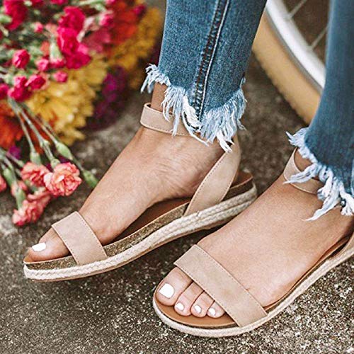 Sandalias Mujer Verano 2019 Tiras Mujer Hebilla Trenzada Sandalias Zapatos Romanos Sandalias Tacones Altos Zapatillas Zapatos Chanclas Tacon(Beige,35)