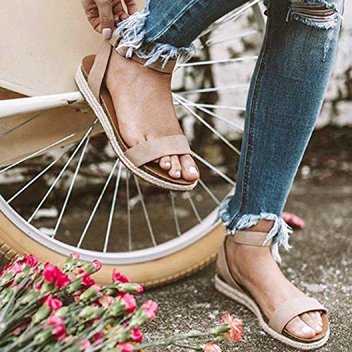 Sandalias Mujer Verano 2019 Tiras Mujer Hebilla Trenzada Sandalias Zapatos Romanos Sandalias Tacones Altos Zapatillas Zapatos Chanclas Tacon(Beige,35)