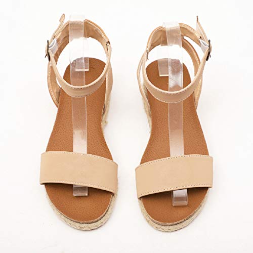 Sandalias Mujer Verano 2019 Tiras Mujer Hebilla Trenzada Sandalias Zapatos Romanos Sandalias Tacones Altos Zapatillas Zapatos Chanclas Tacon(Beige,35)