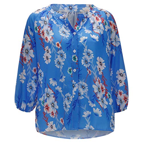 SEEGOU - Blusa para mujer de manga larga con cuello en V azul 40 EU