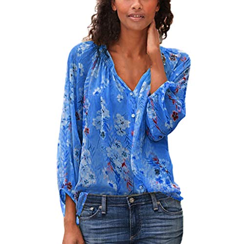 SEEGOU - Blusa para mujer de manga larga con cuello en V azul 40 EU