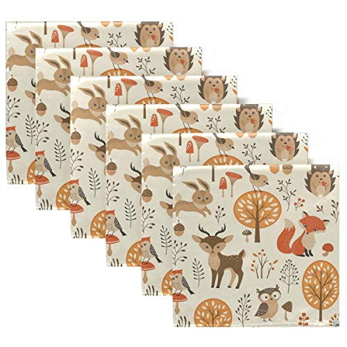 Servilletas de Tela Otoño Bosque Selva Animal Zorro Ciervo Conejo Servilletas de Cena Juego de 6, Servilletas de Mesa Reutilizables para cócteles, Fiestas, Bodas, hogar