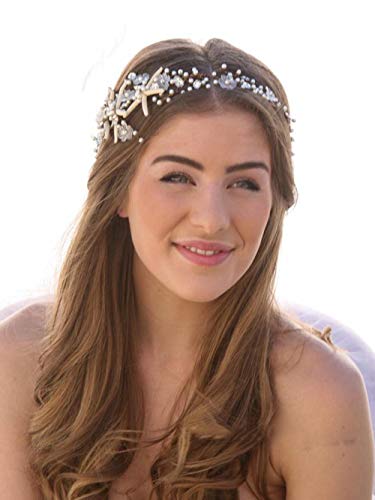 Simsly FS-240 - Diadema con estrellas de mar y pedrería para novia, plateada