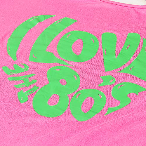Smile Fish - Camiseta para mujer de los años 80 con texto "I Love 80", estilo informal, de gran tamaño, para mujer Rosa neón4 M