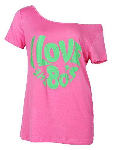Smile Fish - Camiseta para mujer de los años 80 con texto "I Love 80", estilo informal, de gran tamaño, para mujer Rosa neón4 M