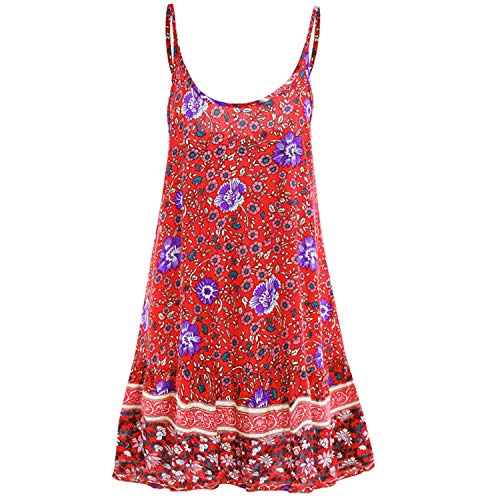 Snyemio Mujer Vestido de Verano con Estampado Floral Cuello en v para Cortos Playa Casual Mini Tops, Rosa, M
