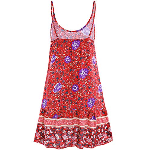 Snyemio Mujer Vestido de Verano con Estampado Floral Cuello en v para Cortos Playa Casual Mini Tops, Rosa, M