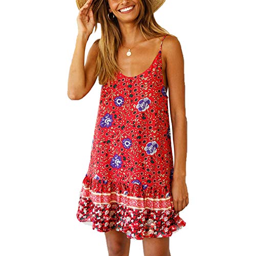 Snyemio Mujer Vestido de Verano con Estampado Floral Cuello en v para Cortos Playa Casual Mini Tops, Rosa, M