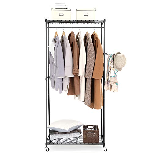 SONGMICS Armario Enrollable, Perchero Metálico, con 2 Barras de Colgar, 2 Estantes Ajustables, 90 x 45 x 200 cm, Negro LGR60P