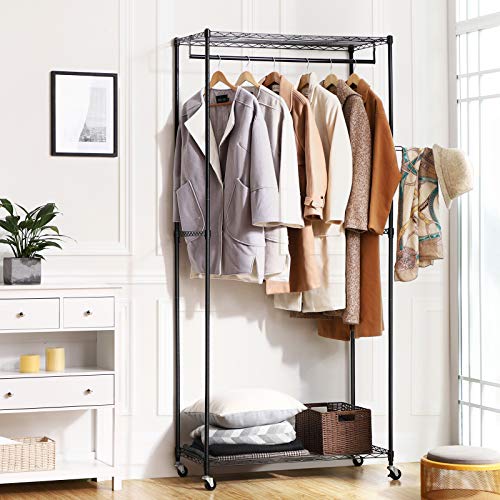 SONGMICS Armario Enrollable, Perchero Metálico, con 2 Barras de Colgar, 2 Estantes Ajustables, 90 x 45 x 200 cm, Negro LGR60P