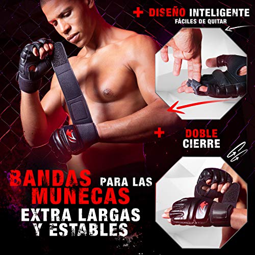 Sportstech BXM10 MMA Guantes de Artes Marciales para Mujer y Hombre, Ideales para UFC, Lucha Libre, Sparring, Kick-Boxing, Saco de Boxeo y Arena - con protección Extra Fuerte y Cuero
