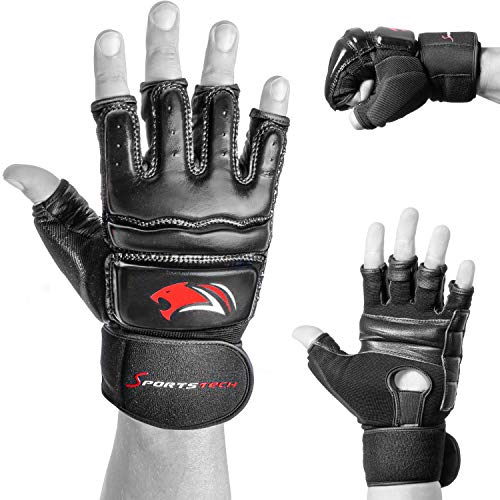Sportstech BXM10 MMA Guantes de Artes Marciales para Mujer y Hombre, Ideales para UFC, Lucha Libre, Sparring, Kick-Boxing, Saco de Boxeo y Arena - con protección Extra Fuerte y Cuero