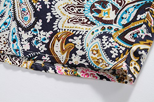 SSLR Camisa Estampado Cachemir Floral Manga Larga de Algodón de Hombre (Medium, Rojo Azul)