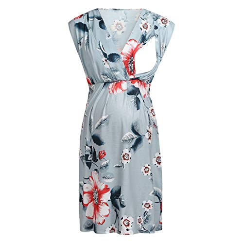 STRIR Mujeres Maternidad Lactancia Materna Verano Vestido Casual Sexys Y Elegantes Moda Mujer 2019 Vestidos De Mujer Verano Vestidos De Fiesta para Comuniones Vestidos (L, Azul)