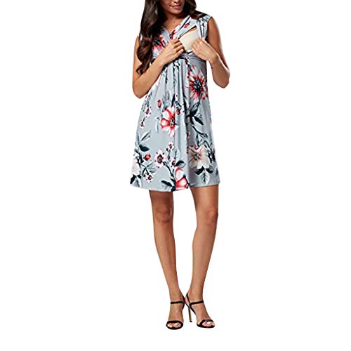 STRIR Mujeres Maternidad Lactancia Materna Verano Vestido Casual Sexys Y Elegantes Moda Mujer 2019 Vestidos De Mujer Verano Vestidos De Fiesta para Comuniones Vestidos (L, Azul)