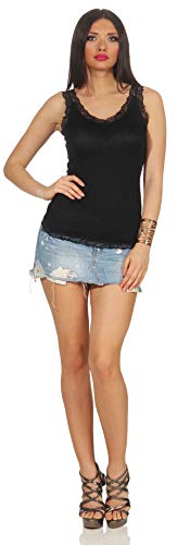 StyleLightOne - Camiseta fina con tirantes y encaje para mujer, sexi y elástica (tallas 36-42) Negro 38