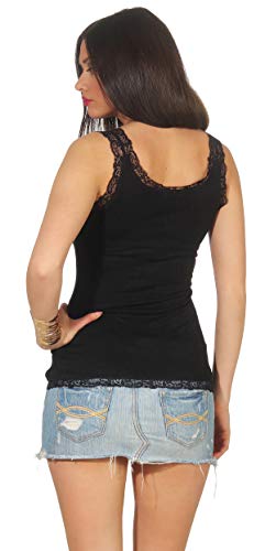 StyleLightOne - Camiseta fina con tirantes y encaje para mujer, sexi y elástica (tallas 36-42) Negro 38