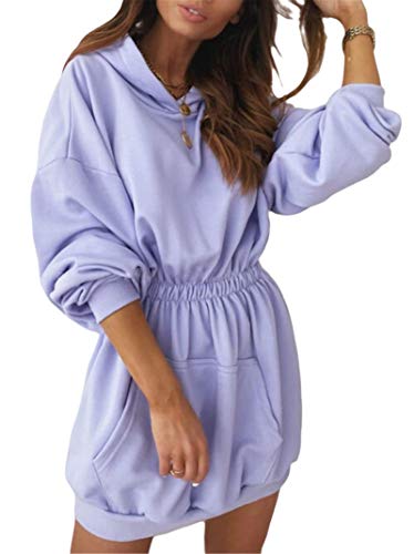 Sudadera con Capucha para Mujer Vestido Sudadera con Capucha Moda Casual de Manga Larga con Cintura Elástica para Otoño/Invierno (Violeta, XL)