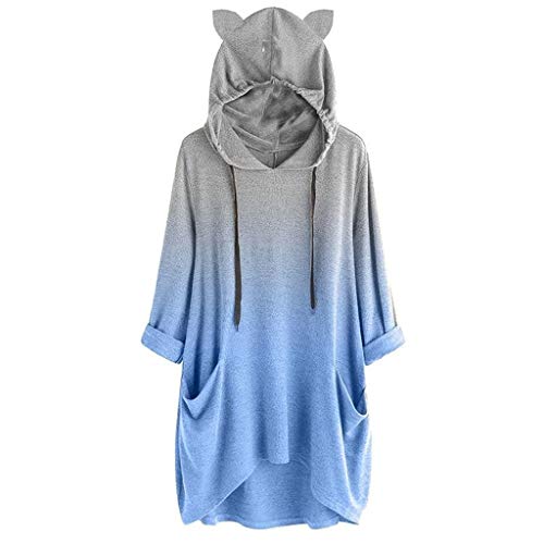 Sudadera con Capucha y Oreja de Gato de Color Degradado de Manga Larga para Mujer TopBlouse Camisa Mujer Lefties Hermana