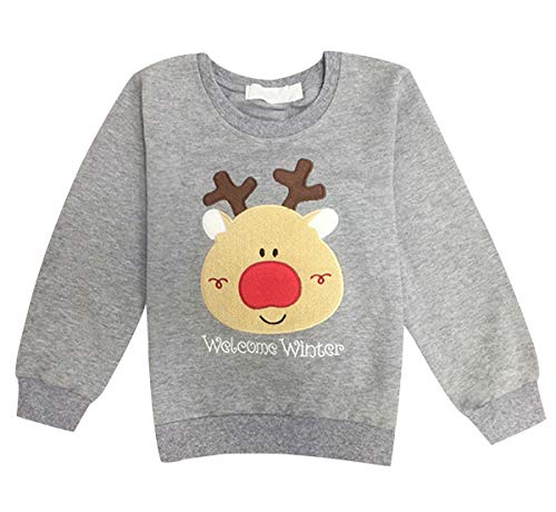 Sudadera Navidad Sudaderas Navideñas Familiares Jersey Niño Niña Sueter Navideño Hombre Mujer Reno Sweaters Estampadas Pullover Camisetas Cuello Redondo Largas Chica Chico Invierno Basicas Gris