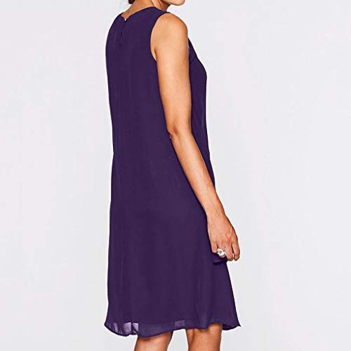 Sulifor Vestido de Fiesta de la Gasa del Verano,Vestido del tamaño Extra Grande de la Lentejuela,Vestido del o-Cuello sin mangasde Las Mujeres,Vestido cómodo y Casual